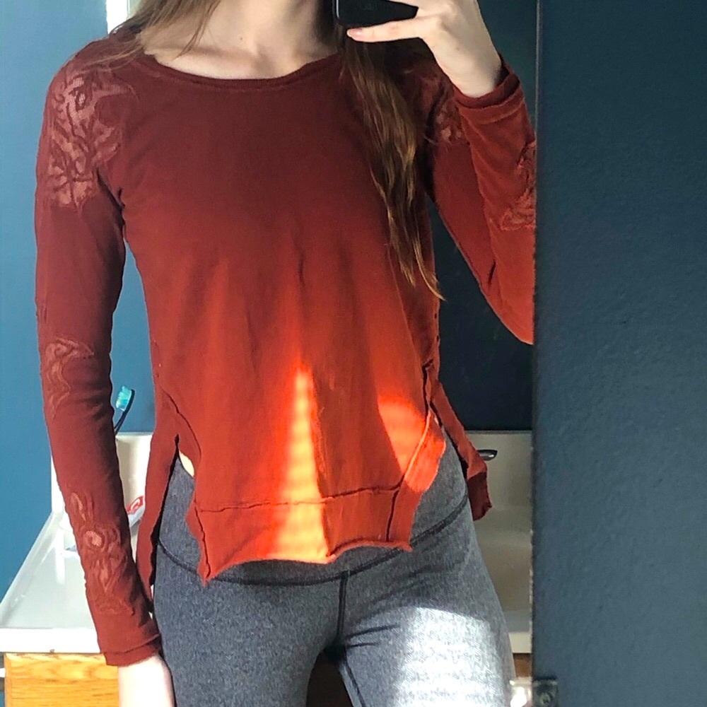 Free People long sleeve lace cutout shirt